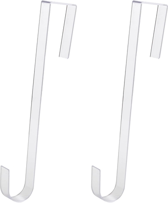 Non Scratch 100% Clear 12in Wreath Hanger 2Pk. Slim Christmas Wreaths Holders for Hanging Fall Halloween Decorations Over Front or Garage Door. Best Long Hooks for Indoor or Outdoor Home Decor