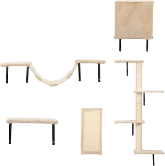 5 PCS Wall Mounted Cat Climber Set, Floating Cat Shelves and Perches, Cat Activity Tree with Scratching Posts, Modern Cat Furniture Beige