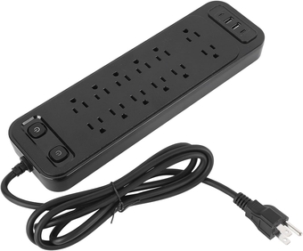 USB Power Strip, 6.56ft Extension Cord 1250W Black 12 Outlet Power Strip for Office