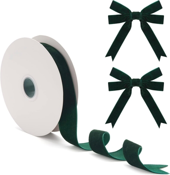 Dark Green Velvet Ribbon for Christmas Tree Decoration Gift Wrapping 1 Inch×10Yd, Wide Vintage Velvet Christmas Ribbon with Spool for Holiday Wreaths Party Favors Baby Showers Crafts Hair Bows