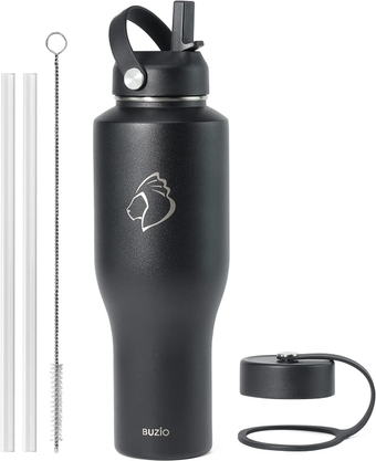 40oz Tumbler with Handle Straw Lid and Flex Lid, 40 oz Insulated Water Bottle Fits in Car Cup Holder, Double Wall Stainless Steel Travel Flask, Keeps Cold for 48 Hrs, Hot for 24 Hrs, Black