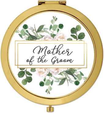 Gold Compact Mirror Bridesmaid's Gift, Mother of The Groom, Greenery Green Leaves with Frame, 1-Pack, Wedding Gifts Ideas for Mother of The Groom