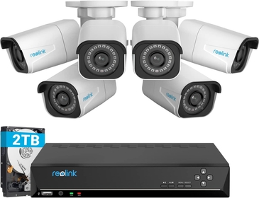 4K Security Camera System, 6pcs H.265 PoE Wired Bullet 4K Cameras with Person Vehicle Detection, 4K/8CH NVR Recorder with 2TB HDD for 24-7 Recording, RLK8-800B6
