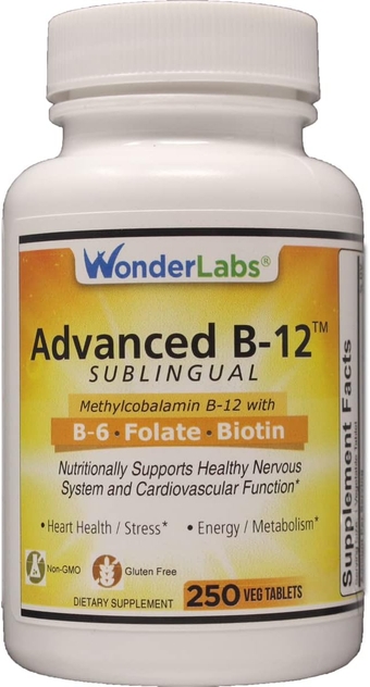 Sublingual Vitamin B12 (1000 mcg), B6 (5mg), Folic Acid(400 mcg) & Biotin (25mcg) - Formulated with Methylcobalamin Vitamin B-12 (250 Tablets)