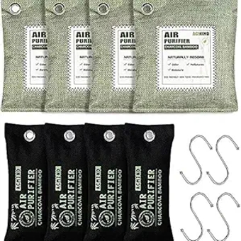 Activated Carbon Bamboo Charcoal air Purifier,Air purification bag 4 Packs × 200g, 4 Packs × 100g for Pets, Smoke and Mold, Shoes, car deodorants, Bathroom, Home Closet air freshener.