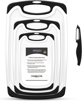 Cutting Boards for Kitchen, Plastic Chopping Board Set of 4 with Non-Slip Feet and Deep Drip Juice Groove, Easy Grip Handle, BPA Free, Non-porous, Dishwasher Safe