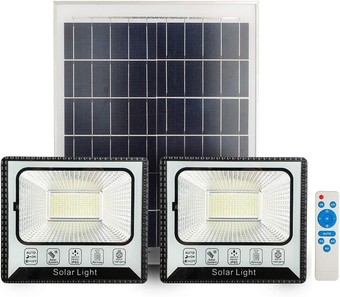 Solar Flood Lights Outdoor 100W 2 Pack, IP65 Waterproof Outdoor Work Light 6000K Daylight Safety Light, 10000lm Super Bright Work Light with Remote, Used in Garage, Yard, Garden,
