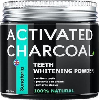 Activated Charcoal Teeth Whitening Powder – Coconut Teeth Whitener – Effective Remover Tooth Stains for a Healthier Whiter Smile - Product of UK by Sunatoria - Improved Formula - Charcoal Teeth White
