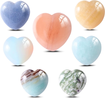 Nature Crystal Heart-Shaped Ornament Decoration Stones Set, Aquamarine, Blue Aventurine, ite, Opal, Orange Calcite, Green Jade, Pink Aventurine for Spiritual Healing, Home Decoration, Best Gift.