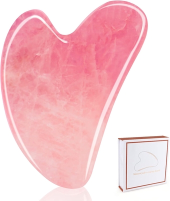 Gua Sha Facial Tool,  Jade Gua Sha Massage Tools for Scraping Facial and Body Skin Care Manual Eye Treatment Facial Rollers Rose Quartz Acupressure Scrapper (Pink)