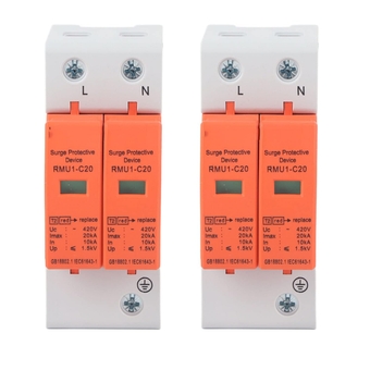 2P Protective Devices 2Pcs SPD Protective Device DIN Rail Mounting SPD House Arrester Protector 2P 420V Power Strips & Protectors (Imax: 60kA)