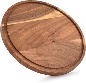 Round Acacia Wood Cheese Server Unique Housewarming Gift - Appetizer & Cheese Platter, Meat and Cheese Tray (12" x 12" x 0.75")