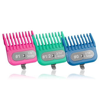Clipper Guards Set fit for Andis Master, Oster Fast Feed, Andis AAC-1, GC, LCL, ML, PM-1, PM-2, PM-4, RCAC, RS-1, US-1, Size: #0, 1/2, 1 (Length: 1/16", 3/32", 1/8")