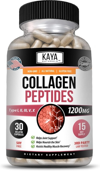 Multi Collagen Peptides Complex Powder for Women and Man, Vital for Hair, Skin, Nails, and Anti-Aging, Types I, II, III, V & X Collagen Protein Blend | Capsules - 30 Count Supplement