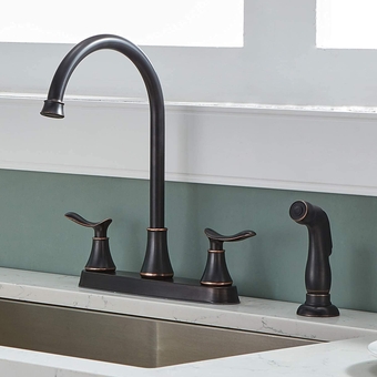 Commercial Oil Rubbed Bronze Two Handle Kitchen Faucet with Side Sprayer, Lead-Free 3 Hole or 4 Hole Faucets for Rv Kitchen Sinks with High-Arc Spout & Side Spray
