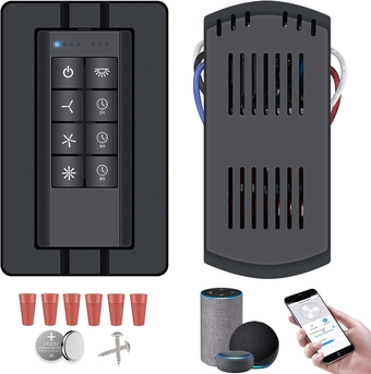 Universal Smart Ceiling Fan Remote Control and Dimmer Light Switch,Ceiling Fan Remote Replacement Compatible with Alexa,Google Assistant,Smart Life App,3 Speed,Timing,Dimming Remote Control