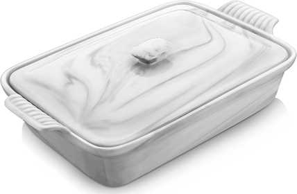 Casserole Dish With Lid, 3.4 Quart Baking Dish With Lid, Lasagna Pan Deep Ceramic Bakeware Covered Casserole Dish, Microwave, Oven Safe, Series BAKE-GREY