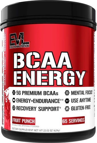 EVL BCAAs Amino Acids Powder - BCAA Energy Pre Workout Powder for Muscle Recovery Lean Growth and Endurance - Rehydrating BCAA Powder Post Workout Recovery Drink with Natural Caffeine - Fruit Punch