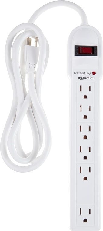 Rectangular 6-Outlet Surge Protector Power Strip, 6-Foot Long Cord, 790 Joule - White
