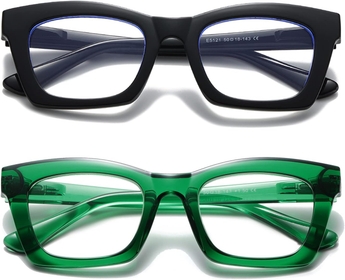2 Pack Oprah Style Reading Glasses for Women Men Blue Light Blocking Computer Square Readers with Spring Hinge and Glasses pouch 1.50