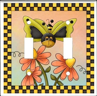 BUTTER BEES Design #2 Double Toggle Switch Electrical Wall Plate