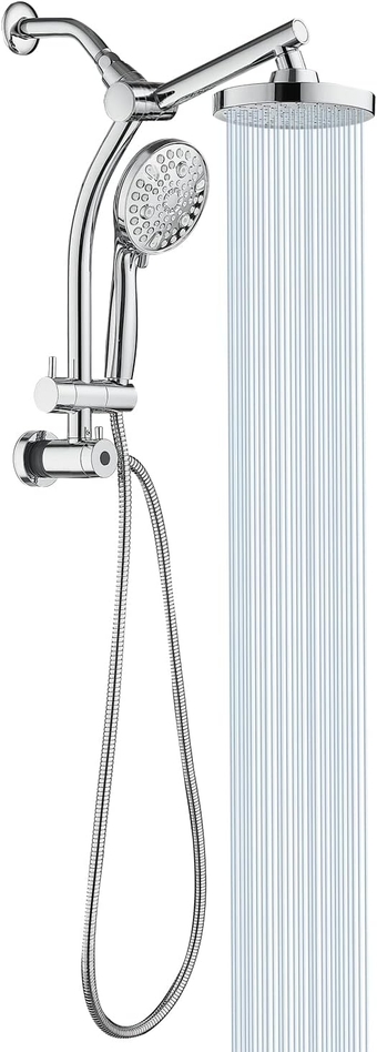 Shower Heads wih Handheld Spray 9-Mode Handheld Shower Head & 6 Inch Rain Shower Head, Rainfall Shower Head Combo with Height Adjustable Slide Bar with 5ft Hose - Chrome