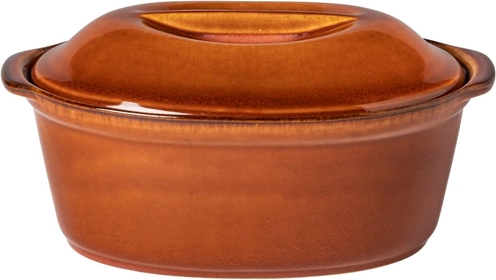 Ceramic 10" x 6.25" Covered Oval Casserole Baker - Poterie Collection, Caramel | Oven & Dishwasher Safe Bakeware | Food Safe Glazing | Restaurant Quality Dinnerware