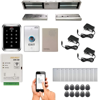 FPC-8447 Smart Mobile WIFI Controller for Access Control with Android + Apple App, Web Browser + Smartphone Remote Viewing, Outswing Door 1200lbs Double Mag Lock, Weatherproof Keypad/RFID Reader