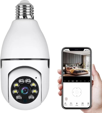 WiFi Wireless Light Bulb Camera 1080P 360 Degree 2.4GHz Dome Smart Surveillance Camera Home Security Cameras with Human Motion Detection Night Vision and Alarm