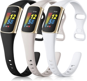 3 Pack Bands Compatible with Fitbit Charge 5/Charge 6 Advanced Fitness Tracker, Soft Slim Sport Waterproof Replacement Accessory Wristbands for Women Men, Black/Gray/White