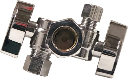 EZ-Fluid 5/8" Comp. O.D X 3/8" Comp X 1/4" Comp 1/4 Turn Double Handles Chrome Brass Angle Stop Valve Water Shut Off Ball Valve For Water Pipes LF,For Faucet Toilet Valve,Icemaker,Filter (1)