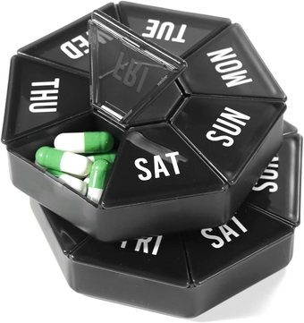 2 PCS-Large Weekly Pill Organizer,XL 7 Day Pill Box Case,Pill Dispenser Portable Small for Pocket or Travel,Pill Container for Vitamin, Cod Liver Oil, Pills, Supplements-Arthritis Friendly (Black)
