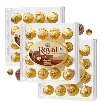 Royal Truffle 3-Pack - Premium Gluten Free Milk Chocolate - Zero Sugar Added Hazelnut Chocolate (48 Truffles Total, 25.5 Ounces)
