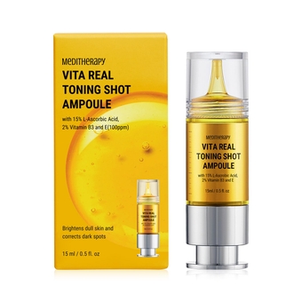 Vita Real Shot Toning Ampoule 0.5 fl.oz, Pure Vitamin C Serum, Blemish Care, Radiance and Glowing Facial Skin Ampoule, Korean Skincare