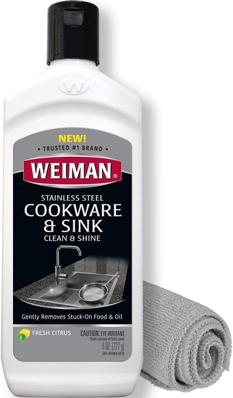 Stainless Steel Sink and Cookware Cleaner and Polish with Microfiber Cloth - 8 Ounce