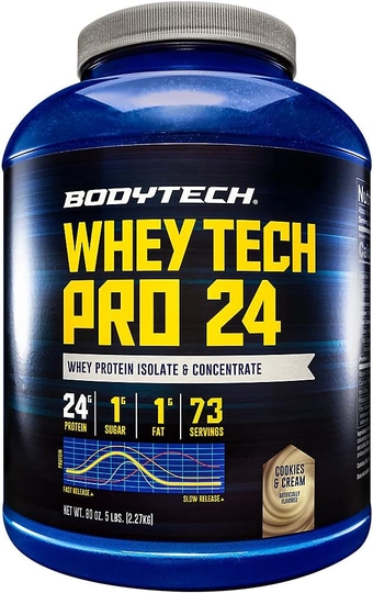 Whey Tech Pro 24 Protein Powder - Protein Enzyme Blend with BCAA's to Fuel Muscle Growth & Recovery, Ideal for Post-Workout Muscle Building - Cookies & Cream (5 Pound)