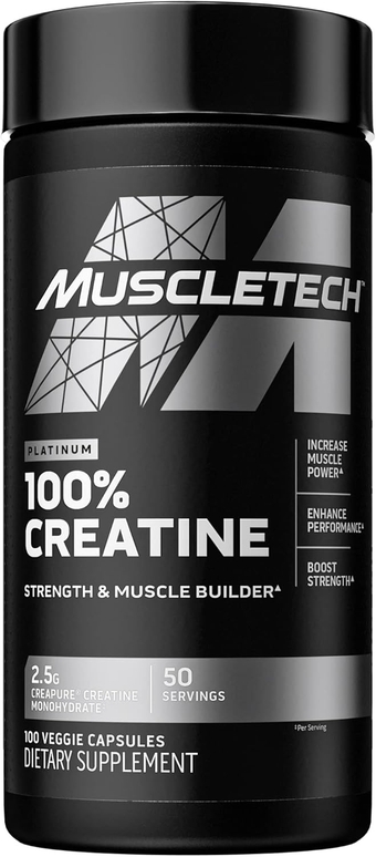Platinum 100% Creatine Pills | Creatine Monohydrate Pill| | Muscle Recovery + Builder for Men & Women | Workout Supplements | 100 Count