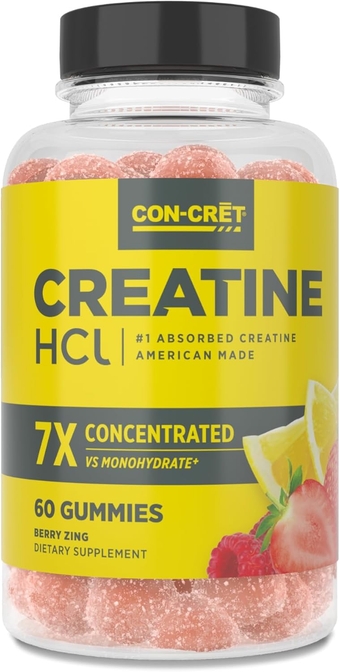 CON-CRĒT Creatine Gummies - Concentrated Creatine HCl - 30 Servings - Supports Muscle Strength, Focus and Mood, Heart Health, Immune Support - Energy. Strength. Endurance. (60 Count Gummies)