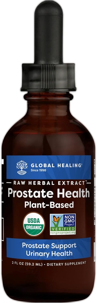 Global Healing Organic Prostate Health - Mens Health Supplement for Prostate Support - Prostate Supplements Help Urinary Bladder Control, Frequent Urination Relief Reduces Bathroom Trips - 2 Fl Oz