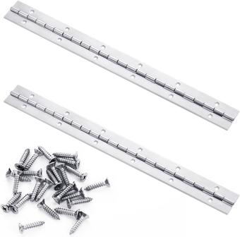 12 Inch Continuous & Piano Hinges, 2Pcs Stainless Steel Continuous Hinge with Holes, Heavy Duty Polished Stainless Piano Hinges for Boats Cabinets Storage Box, Screw Included (Silver)