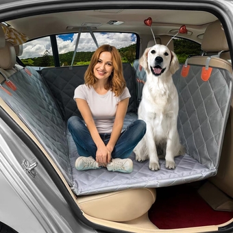 Back Seat Extender for Dogs, Hard Bottom Waterproof Dog Car Seat Cover Dog Hammock Detachable, Heavy Duty Scratch Proof Nonslip Backseat Covers, Non Inflatable Car SUV Backseat Bed Mattress - Grey