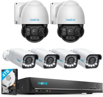 4K Security Camera System, IP PoE Surveillance Camera with 5X Optical Zoom, Human/Vehicle Detection, Two Way Talk, Color Night Vision, Auto Tracking, 2X 823A, 4X 811A Bundle 1x RLN16-410 NVR