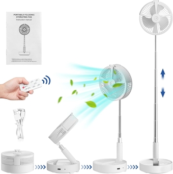 Portable Oscillating Standing Fan with Remote Control Light, Rechargeable Fan Small Desk Fan with Misting Timer 4 Speeds 7200mAh Folding Quiet USB Fan Personal Floor Fan Pedestal Fans for Home Bedroom