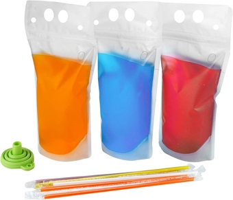 RYSTAL  100PS Liquor Pouches, Drink Pouches for Adults with Straw Smoothie Bags Juice Pouches with 100 Drink Straws, Heavy Duty Hand-Held Translucent Reclosable Ice Drink Pouches Bag