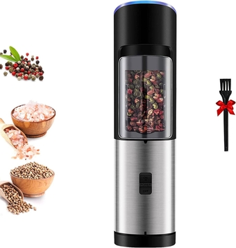 Electric Salt and Pepper Grinder Set,Stainless Steel Mill with Adjustable Coarseness,LED Blue Light Spice Mill,Automatic One Handed Operation,Battery Operated,Ceramic Grinders