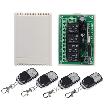 Wireless Relay Switch Receiver 4-Way Remote Control Replacement Quad Passive Output, Non-lockable Output, Latched Output, Interlocked Output, High Receiving Sensitivity