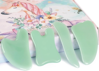 Guasha Massage Tool，Natural Stone Gua Sha Board, 4PCS Guasha Stone Scraping Massage Sets for SPA Acupuncture Physical Therapy Muscle Knots Facial Caring Point Treatment Lymphatic Drainage