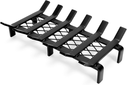 13" Fireplace Grate with Ember Retainer, Wood Stove Grate Rack, Heavy Duty Solid Steel Firewood Holder, Non-Assembly Fire Grate for Indoor Hearth Outdoor Firepit - Matt Black