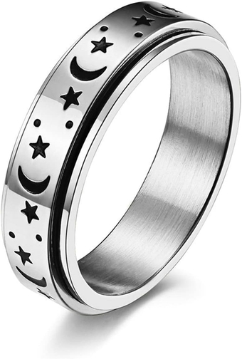 Marriage Rings for Couples Stainless Steel Spinner Rings for Anxiety Star Moon 6MM Wedding Band for Men and Women Comfort Fit