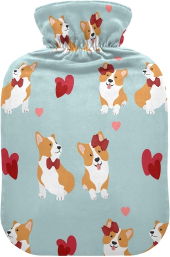 Hot Water Bottles with Cover Corgis Dog Hearts Hot Water Bag for Pain Relief, Menstrual Cramps, Warm Water Bag 2 Liter